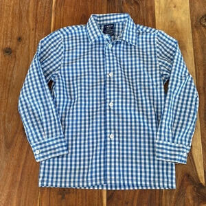 IZOD Boys Blue Gingham Button Down Dress Shirt 6